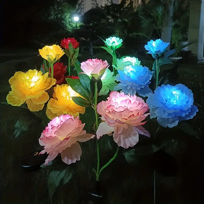 Solar Peony Flower Garden Lights – 3-Head LED Waterproof Outdoor Pathway Landscape Lamps