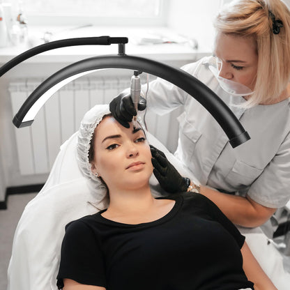 LED Half Moon Floor Lamp – Professional Beauty Light for Eyelash Extensions, Makeup, and Salon Use with Adjustable Brightness