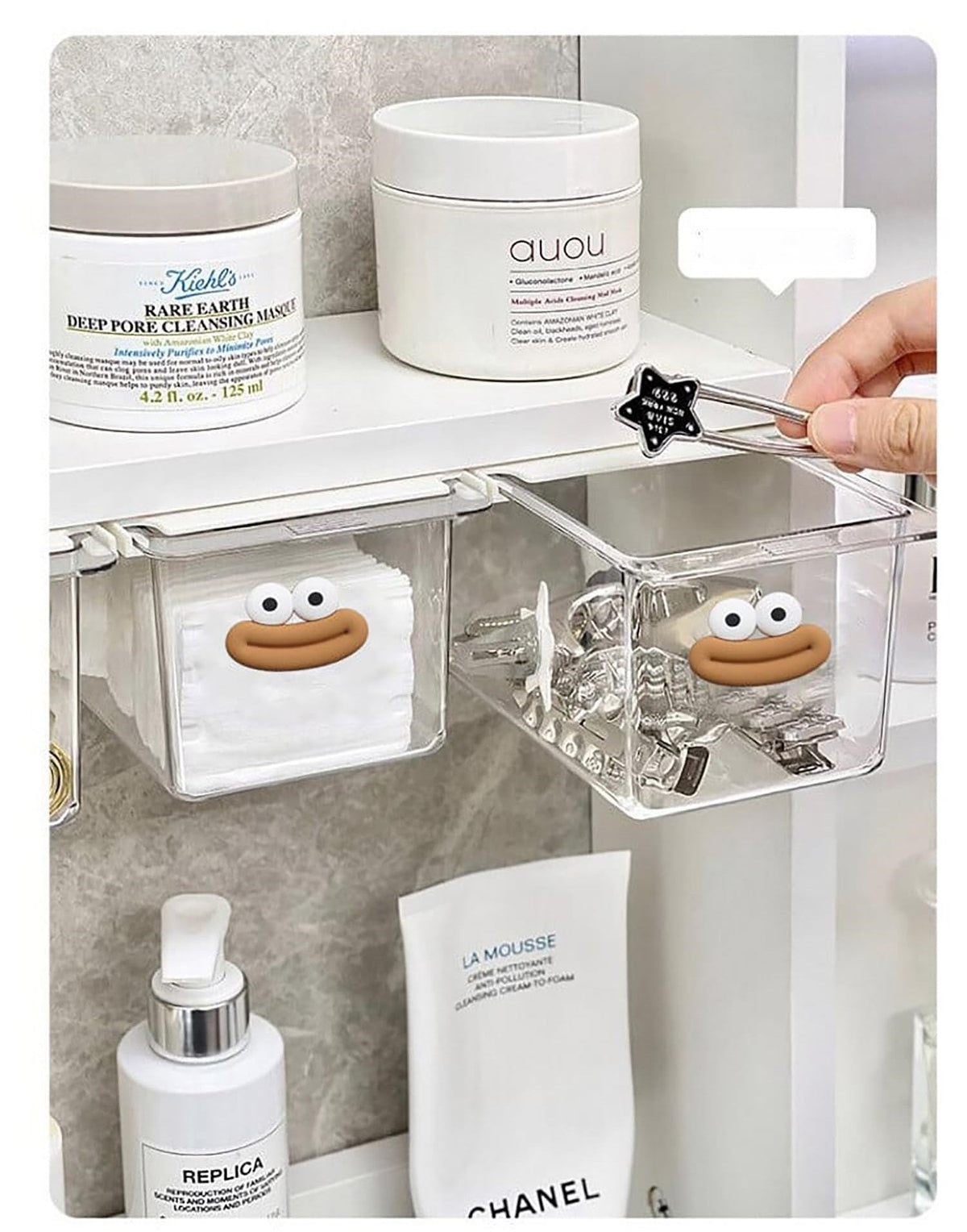 Acrylic Quirky Cartoon Pull-Out Makeup Organizer – Space-Saving Cotton Swab & Pad Storage Box