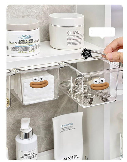Acrylic Quirky Cartoon Pull-Out Makeup Organizer – Space-Saving Cotton Swab & Pad Storage Box