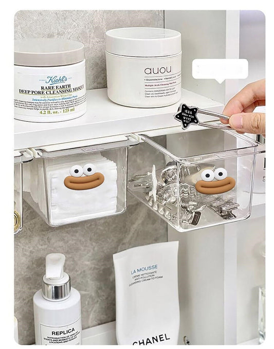 Acrylic Quirky Cartoon Pull-Out Makeup Organizer – Space-Saving Cotton Swab & Pad Storage Box