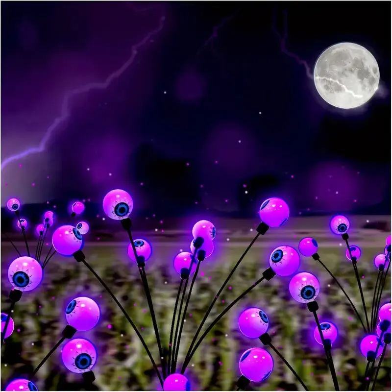 Halloween Eyeball Solar Lights – Pack Firefly Stake Lights with 6 Heads for Garden, Lawn, Patio, Festival Decoration
