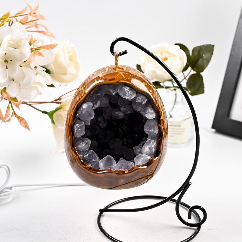 Amethyst Crystal Dinosaur Egg Night Light – Novelty USB Desk Lamp for Bedrooms and Living Rooms, Unique Decoration with Healing Glow for Cozy Relaxing Ambience