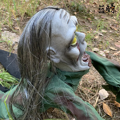 Screaming Crawling Ghost Decoration with LED Glowing Eyes – Voice Activated Halloween Prop for Yard, Garden, Porch, and Scary Parties