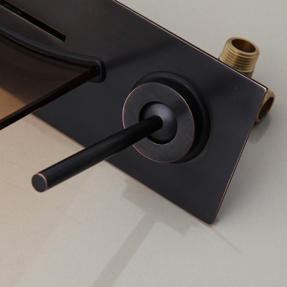 ORB Black Waterfall Faucet – Glass Spout Wall-Mounted Bathtub Mixer Tap for Modern Bathroom Aesthetics