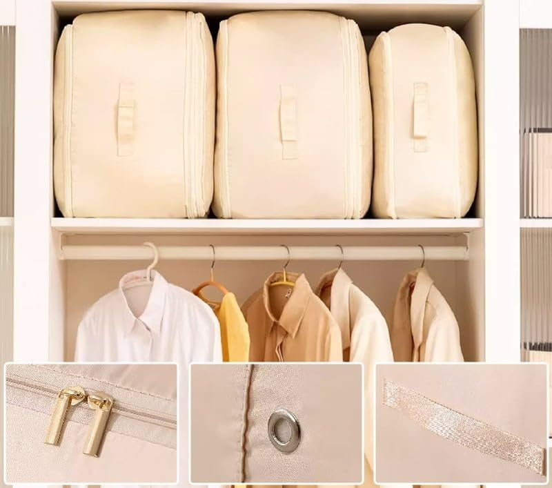 Ultra-Space-Saving Compression Organizer Bag – Heavy-Duty Khaki Storage Tote for Moving, Laundry, or Seasonal Clothes; Large 54×42×30 cm Capacity