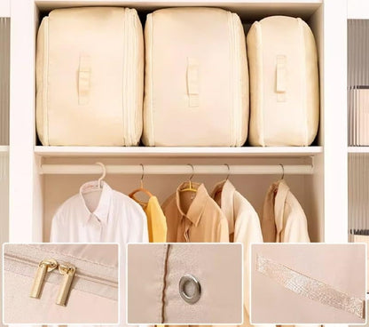 Ultra-Space-Saving Compression Organizer Bag – Heavy-Duty Khaki Storage Tote for Moving, Laundry, or Seasonal Clothes; Large 54×42×30 cm Capacity