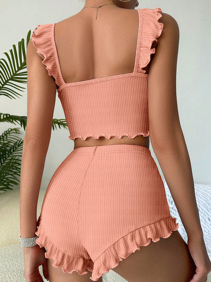 Women’s Summer Pajama Set – Bow Strap Crop Top and Elastic Shorts Two-Piece Sleepwear for Comfortable Nightwear