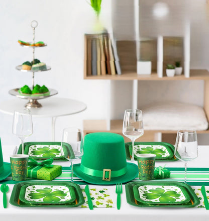 St. Patrick’s Day Shamrock Tableware Set – 350-Piece Serve 50 Guests with Lucky Green Plates, Cups, Napkins & Cutlery