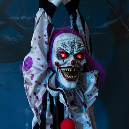Sound-Activated Hanging Ghost Decoration – Halloween Talking Clown Prop with Glowing Lights for Haunted House, Porch, and Party Decor