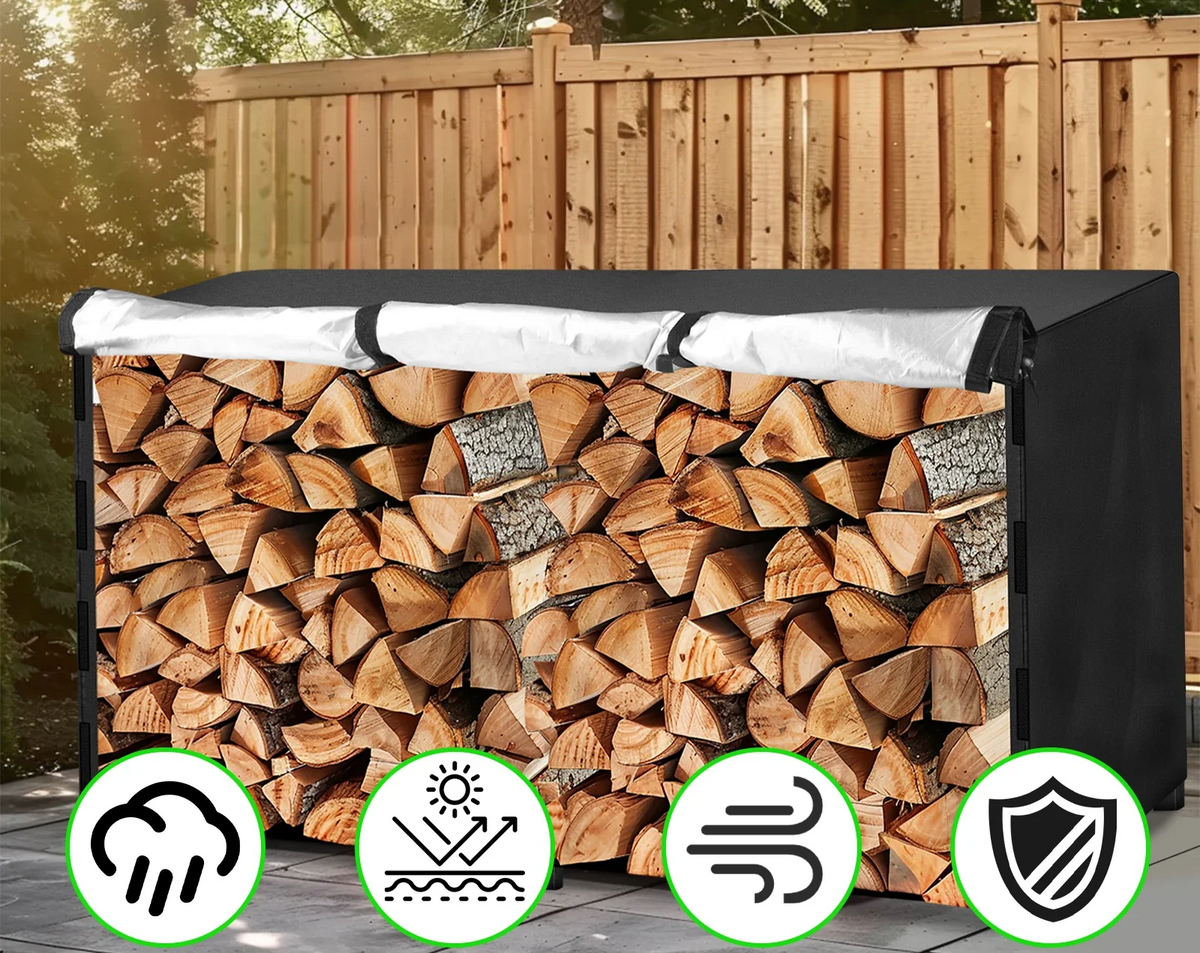 Heavy-Duty Firewood Storage Rack – 4-Foot Outdoor Wood Holder with Waterproof Cover for Logs, Blankets, and Patio Organization