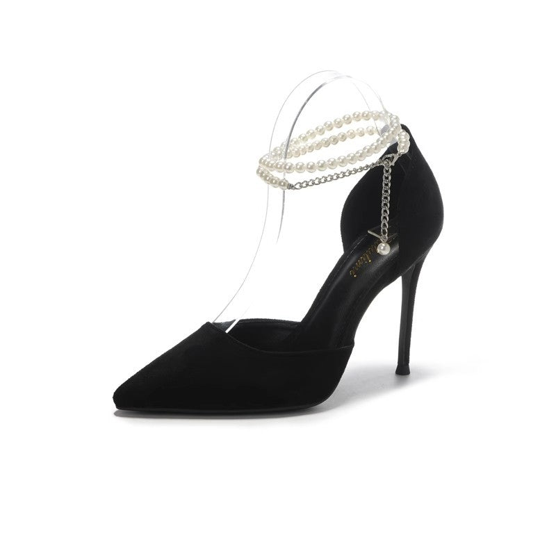 Pearl Baotou Heels – Sexy Pointed-Toe Ankle Strap Pumps for Women’s Elegant Spring & Summer Fashion