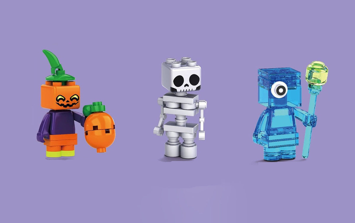Halloween Puzzle Building Blocks – Luminous Pumpkin, Skull, and Elf Assembly Toy Set for Kids Educational Creative Holiday Fun