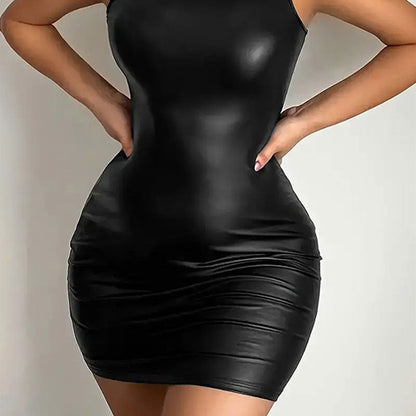 Party Bodycon Solid Color Mini Dress – Sexy Sleeveless Elastic Hip Tee Skirt Style, Slim Fit, Confident Short Dress for Night Outs and Events