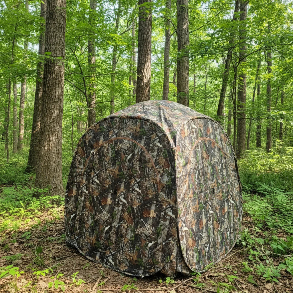 Camouflage Hunting Blind Tent – 270° View Pop-Up Ground Tent Good for 3 Persons with Silent Windows, Carry Bag & Stakes