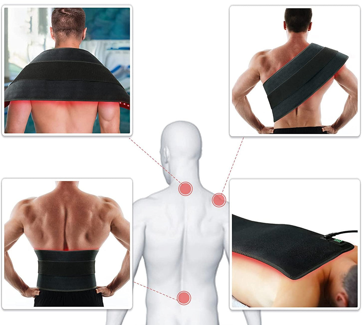 Red and Infrared Therapy Heating Belt – Wearable LED Body Pad for Face, Shoulder, and Muscle Pain Relief Treatment