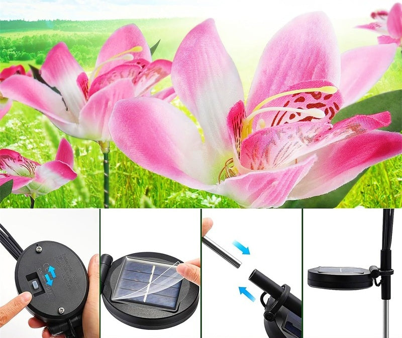 Waterproof Solar Orchid Flower Garden Lights – LED Decorative Landscape Lamps for Yard