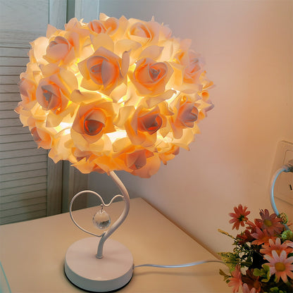 Pastoral Style Pink Table Lamp – Heart-Shaped Crystal Night Light for Bedrooms, Romantic Decorative Lighting and Perfect Gift for Girls, Teen Rooms, and Cozy Spaces