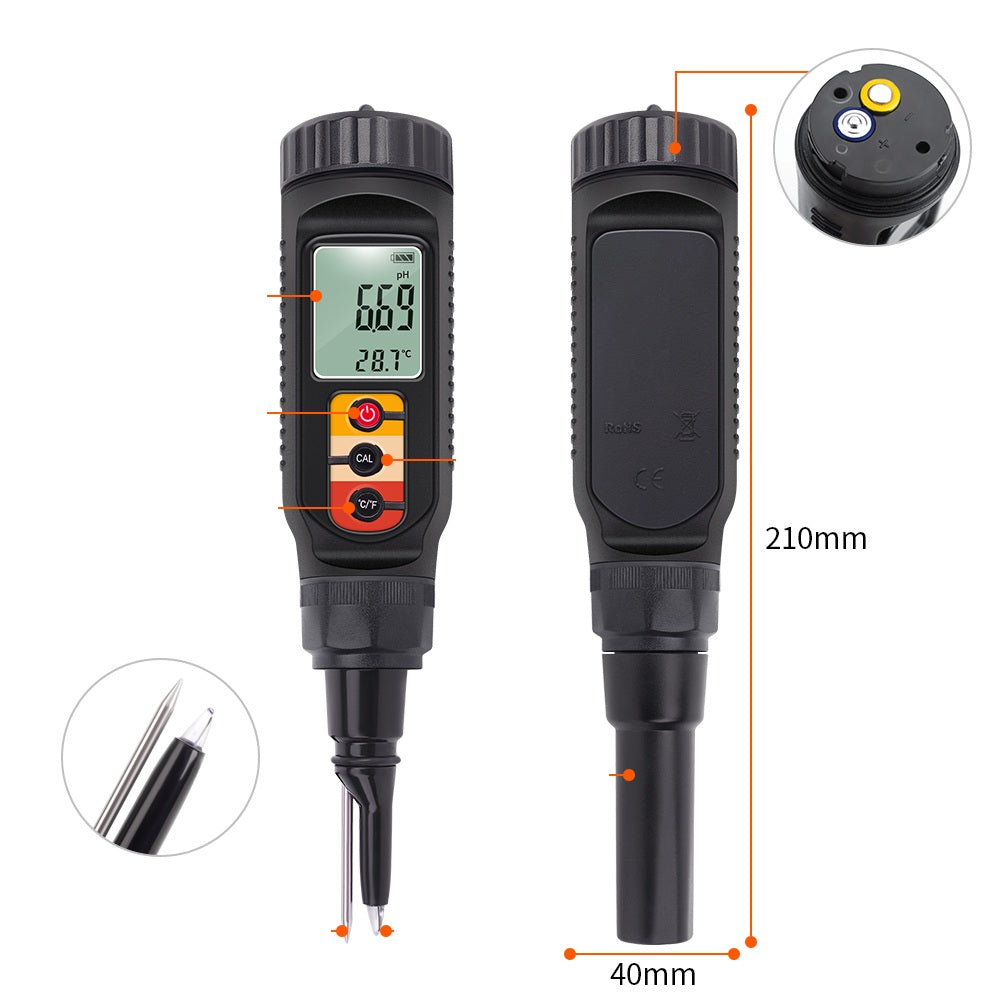 Digital pH Meter with LCD Backlight – 2-in-1 High Precision pH & Temperature Tester for Food Processing