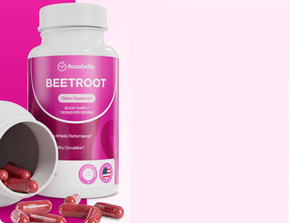 Rosabella Organic Beet Root Capsules - 1300mg Natural Energy Booster, Endurance Support, Non-GMO, Lab-Tested Supplement