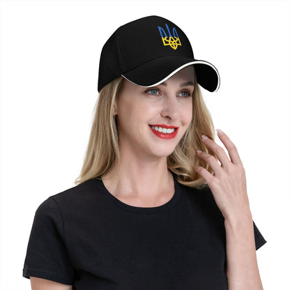 Ukraine Flag Baseball Cap – Patriotic Adjustable Hat with Trident Emblem, Breathable Black Cap for Outdoor Style & Pride