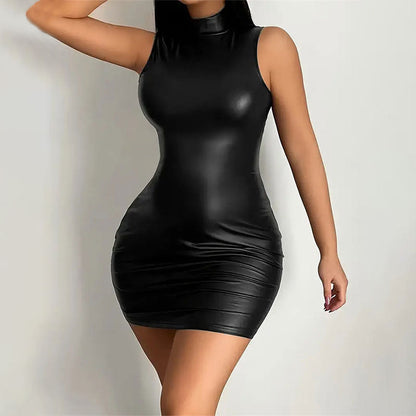 Party Bodycon Solid Color Mini Dress – Sexy Sleeveless Elastic Hip Tee Skirt Style, Slim Fit, Confident Short Dress for Night Outs and Events