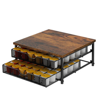 Double Storage Coffee Station Organizer – Black Wooden K-Cup Holder with Two-Tier Design, Ideal Countertop Organizer for Pods, Sugar, Creamers, and Coffee Accessories
