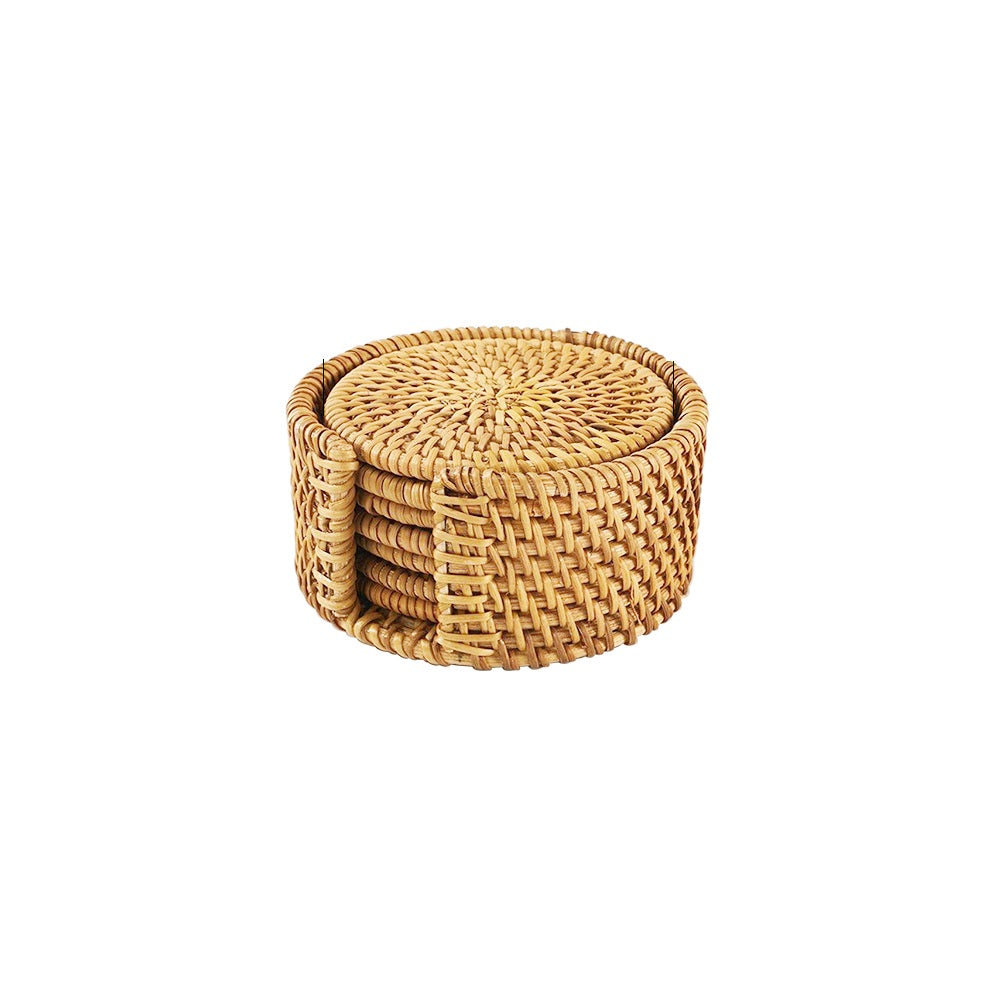 Cowijk Six Pieces Rattan Placemat Set – Woven Table Mats with Holder for Cups, Bowls & Kitchen Décor