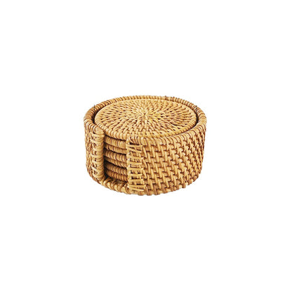 Cowijk Six Pieces Rattan Placemat Set – Woven Table Mats with Holder for Cups, Bowls & Kitchen Décor