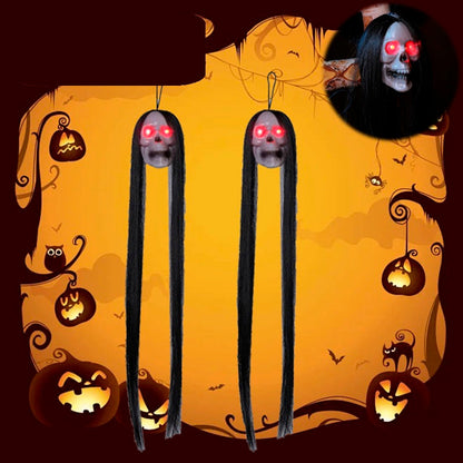 Halloween Hanging Ghost Skeleton Props – 30pcs LED Light-Up Horror Figures with Long Hair for Haunted House, Bar, and Party Decor