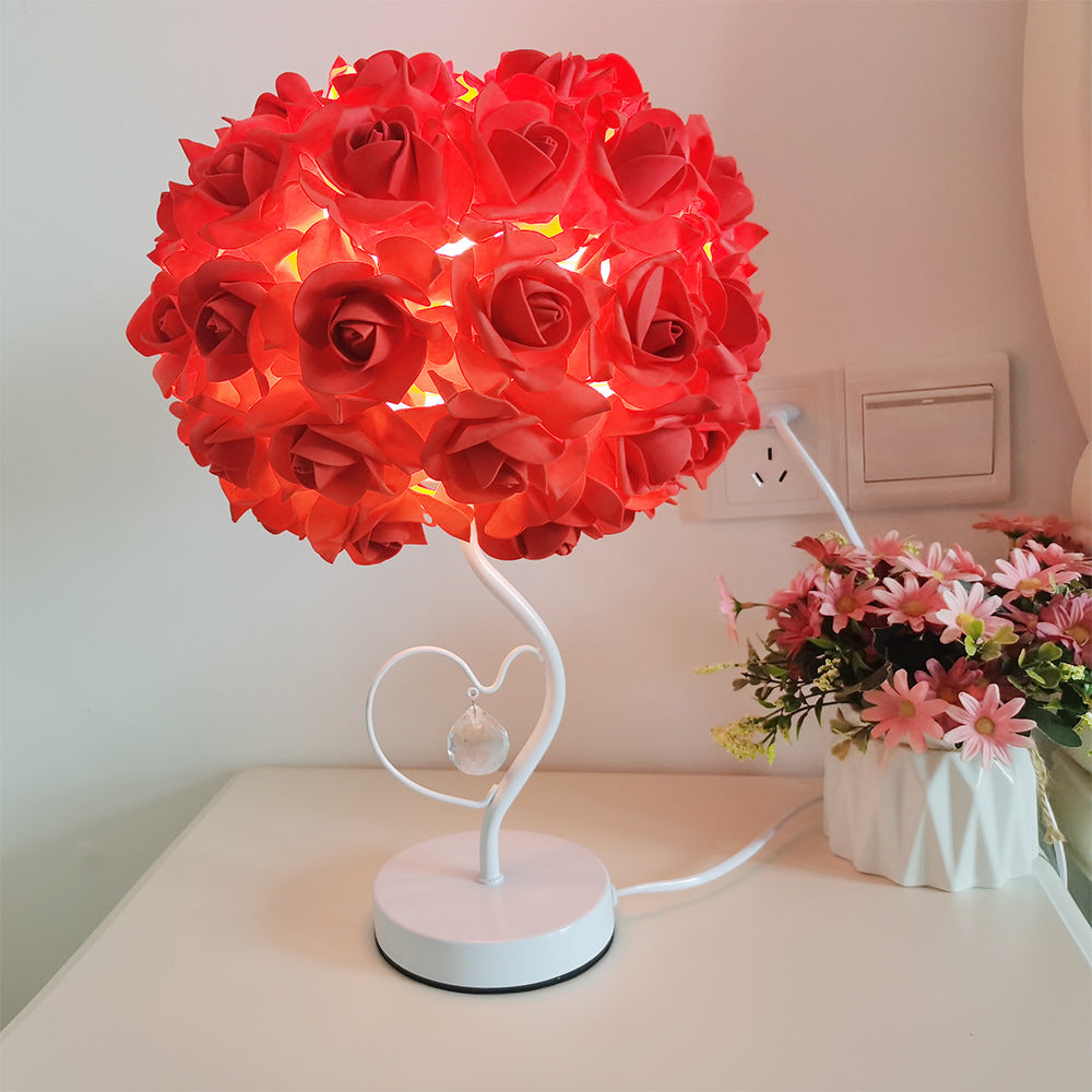 Pastoral Style Pink Table Lamp – Heart-Shaped Crystal Night Light for Bedrooms, Romantic Decorative Lighting and Perfect Gift for Girls, Teen Rooms, and Cozy Spaces