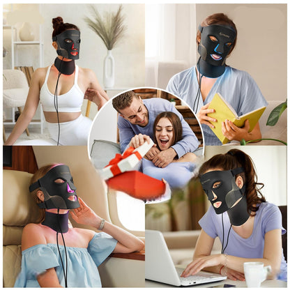 Rechargeable Portable LED Facial & Neck Mask – 7-Color  Skincare Device for Anti-Aging, Acne Treatment, Wrinkle Reduction, Skin Brightening, and Professional Home Spa Therapy