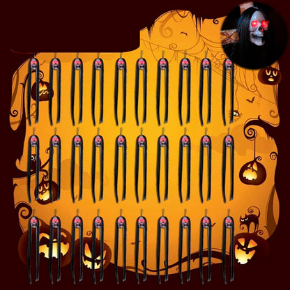 Halloween Hanging Ghost Skeleton Props – 30pcs LED Light-Up Horror Figures with Long Hair for Haunted House, Bar, and Party Decor