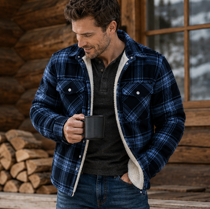 Men's Plaid Plush Winter Coat – Thick Mid Length Button Front Jacket for Casual Warmth and Everyday Outdoor Wear