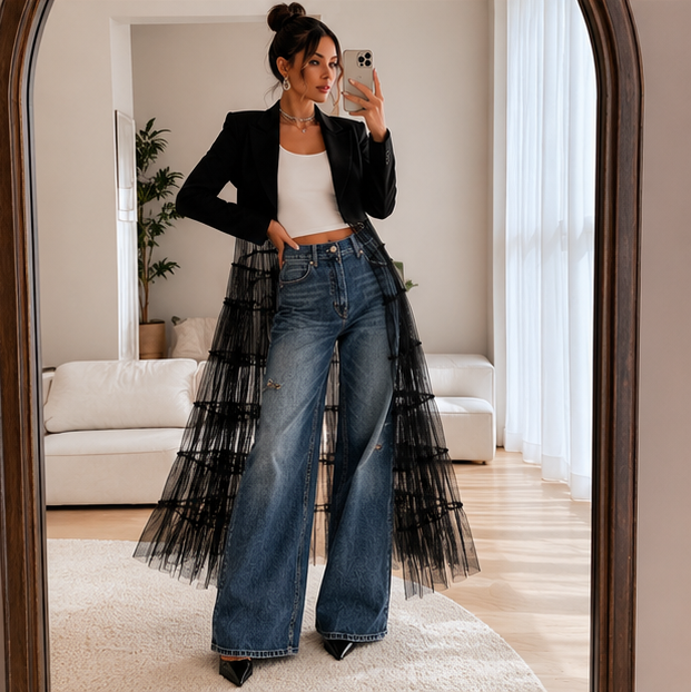 Mesh Cardigan Dress Women - Long Sleeve Turn Down Collar Slim Fit Dress, Casual Elegant Outfit for Daily Wear and Office Fashion