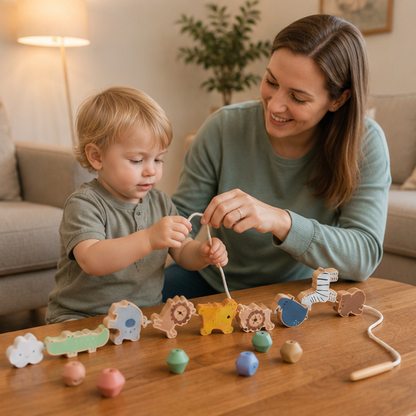 Montessori Animal Threading Toy-Wooden Fine Motor Skills Activity Set for Early Childhood Learning and Development