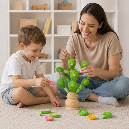 Montessori Cactus Letter Blocks - Wooden Educational Stacking Toy for Fine Motor Skills and Early Learning
