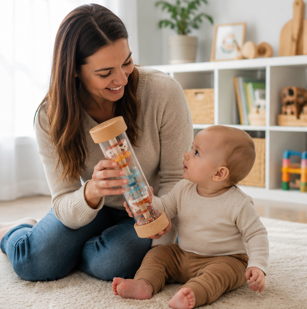 Montessori Rain Stick Toy - Rainbow Music Rattle for Sensory Development, Early Learning and Interactive Play