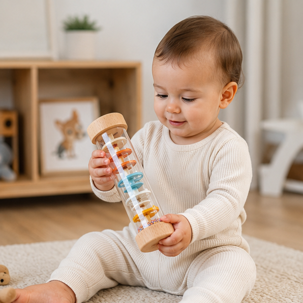 Montessori Rain Stick Toy - Rainbow Music Rattle for Sensory Development, Early Learning and Interactive Play