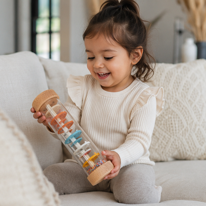 Montessori Rain Stick Toy - Rainbow Music Rattle for Sensory Development, Early Learning and Interactive Play