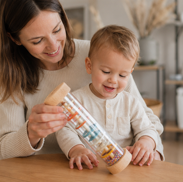 Montessori Rain Stick Toy - Rainbow Music Rattle for Sensory Development, Early Learning and Interactive Play