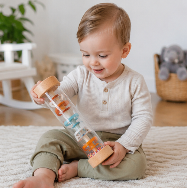 Montessori Rain Stick Toy - Rainbow Music Rattle for Sensory Development, Early Learning and Interactive Play