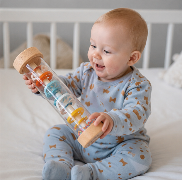 Montessori Rain Stick Toy - Rainbow Music Rattle for Sensory Development, Early Learning and Interactive Play