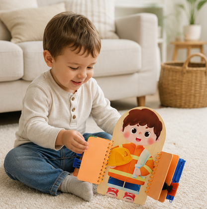 Multi-Layer Busy Board - Montessori Sensory Activity Toy for Dressing Practice, Fine Motor Skills and Learning
