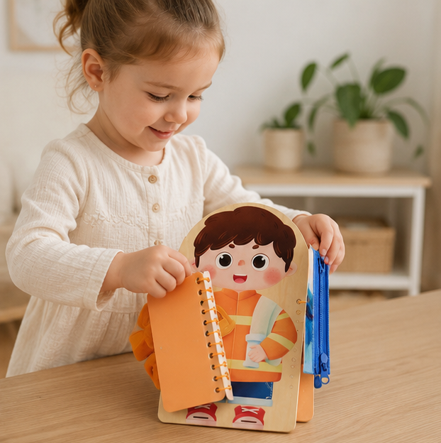 Multi-Layer Busy Board - Montessori Sensory Activity Toy for Dressing Practice, Fine Motor Skills and Learning
