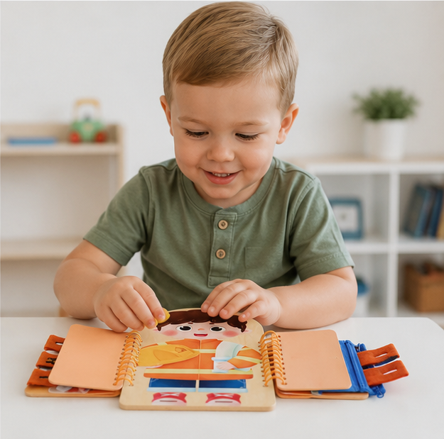 Multi-Layer Busy Board - Montessori Sensory Activity Toy for Dressing Practice, Fine Motor Skills and Learning