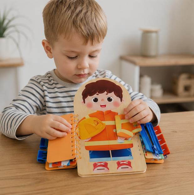 Multi-Layer Busy Board - Montessori Sensory Activity Toy for Dressing Practice, Fine Motor Skills and Learning
