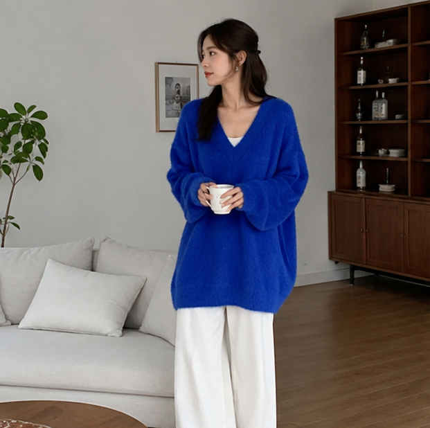 Oversized Knit Pullover Sweater – Women’s Loose Round Neck Long Sleeve Top for Cozy Autumn Winter Layering
