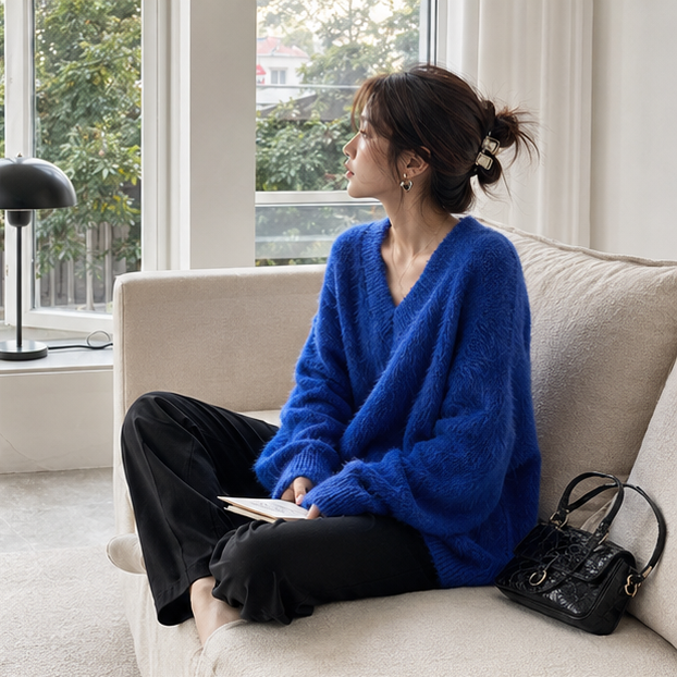 Oversized Knit Pullover Sweater – Women’s Loose Round Neck Long Sleeve Top for Cozy Autumn Winter Layering