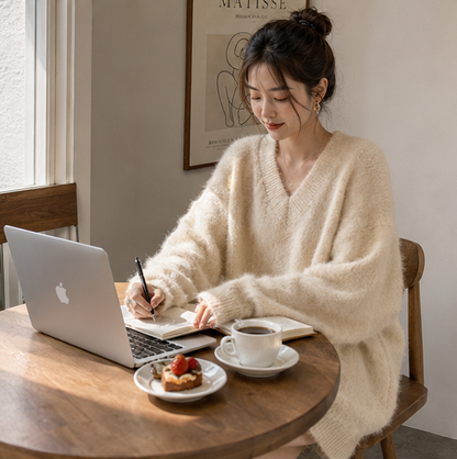 Oversized Knit Pullover Sweater – Women’s Loose Round Neck Long Sleeve Top for Cozy Autumn Winter Layering